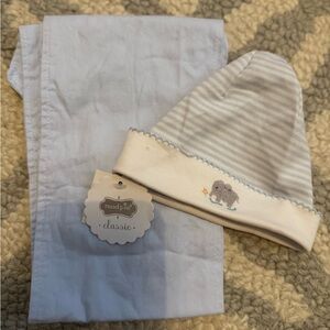 Mud Pie Blue and White Baby Hat and Blue Sash- perfect for newborn photos!
